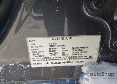 2022 Tesla Model Y Performance Dual Motor All-Wheel Drive из США, поврежденный, VIN 7SAYGDEF4NF552924